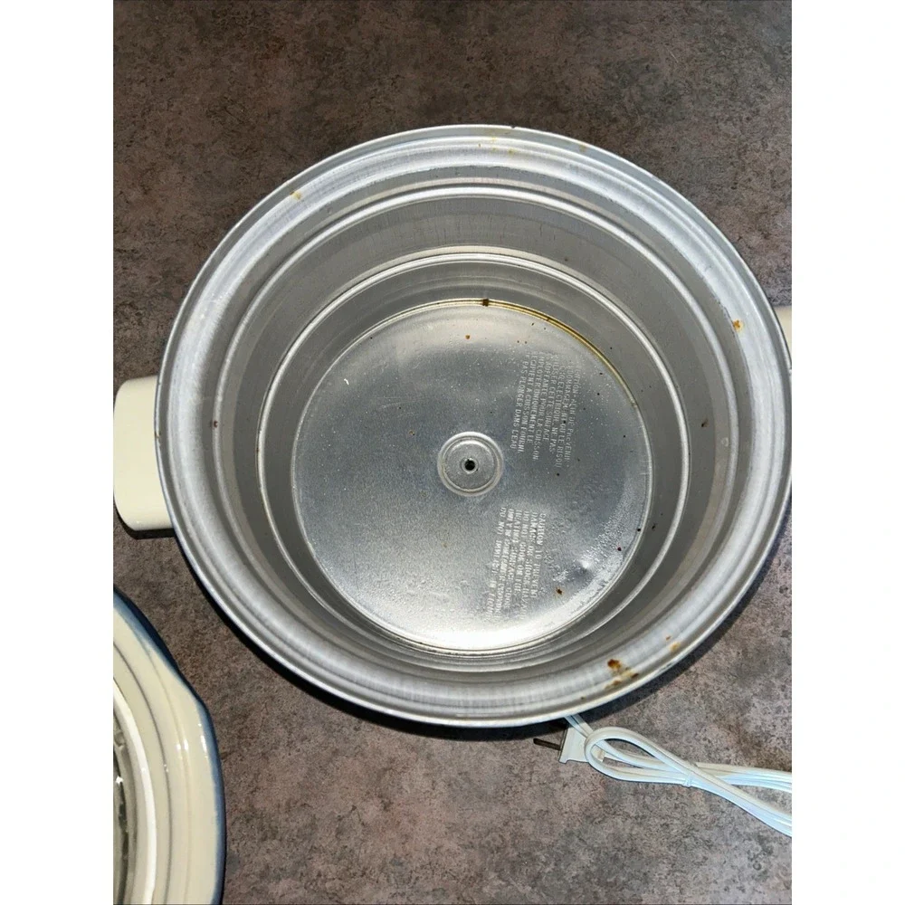 Vintage Rival 5 Qt Crock Pot Slow Cooker Blue Stoneware Model 3355 Glass Lid Wrk